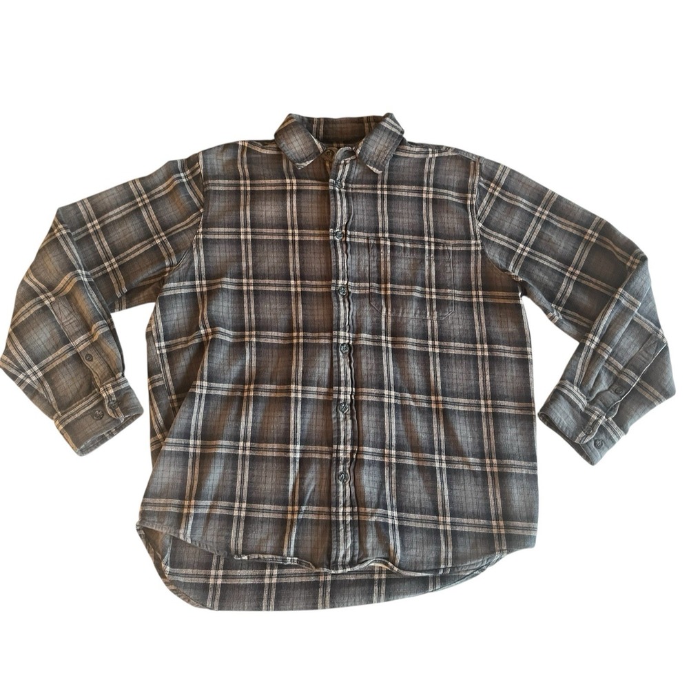 Woolrich Men's Size L Flannel Long Sleeve Gray Brown 100% Cotton Button‎ Up